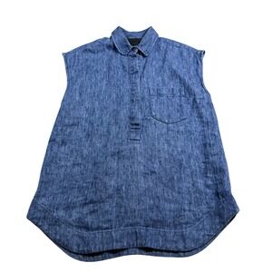 Womens J Crew Collection Blue 100% Linen Sleeveless Chambray Top Office Career 2